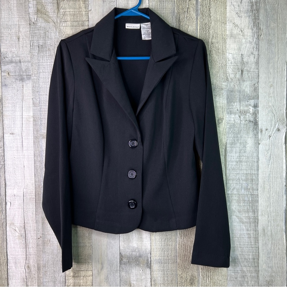 White Stag Size 8 Black Blazer w/3 Button Front with Shoulder Pads